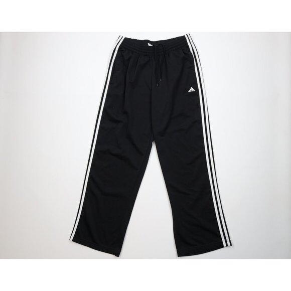 Vintage Y2K Adidas Mens Medium Spell Out Striped Wide Leg Sweatpants Pants Black - Picture 1 of 15